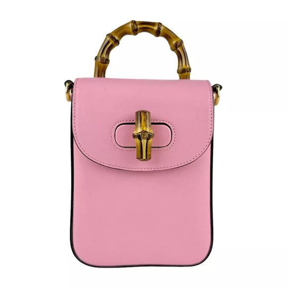 Auth GUCCI Bamboo Crossbody Shoulder Bag Handbag Pink Leather - Picture 1 of 12